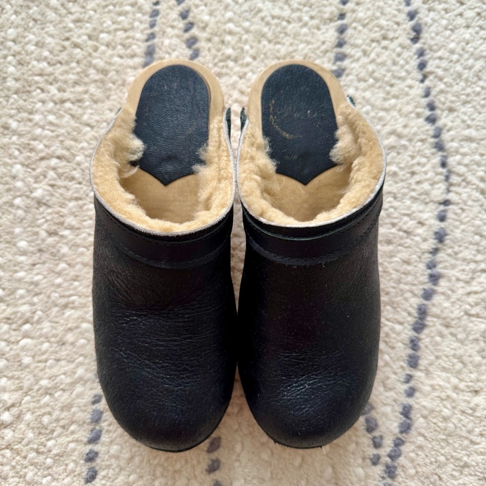 No. 6 Leather Shearling Mid Heel Clogs - Picture 6 of 8